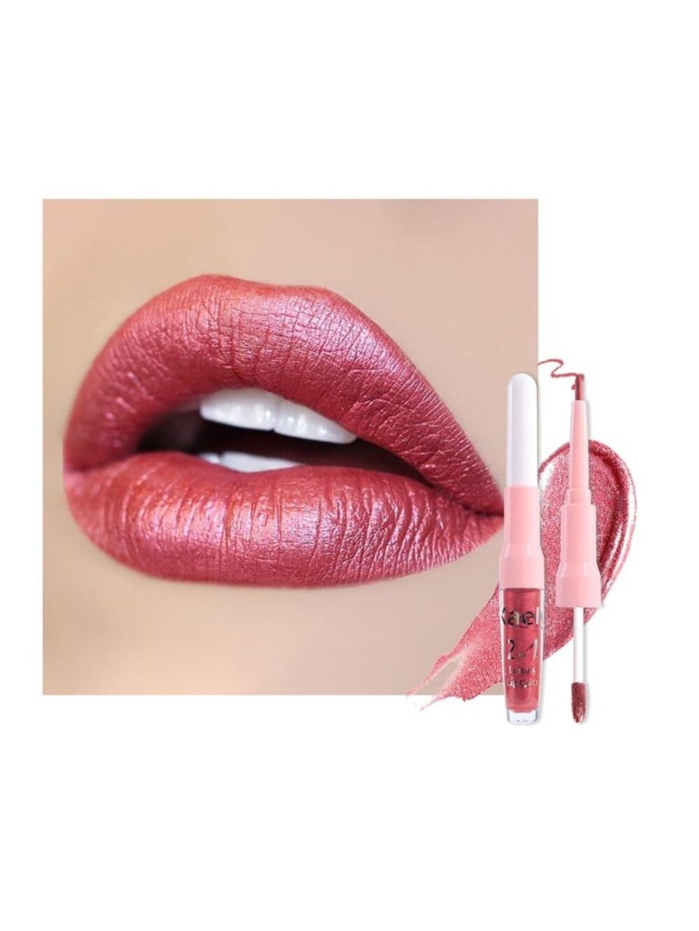 Women 13# Mauve Red-Metallic 2-in-1 Metallic Long Lasting Lipstick And Lip Liner
